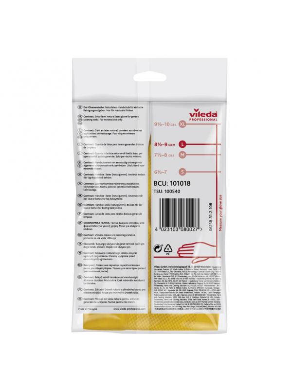 Перчатки резиновые ViledaProfesКонтракт латекс хлоп.напыл желт рL 101018,ПС