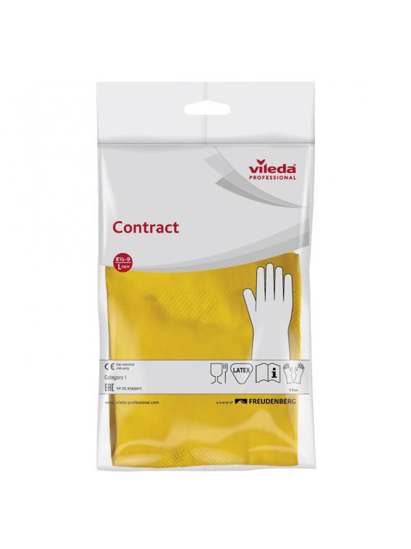Перчатки резиновые ViledaProfesКонтракт латекс хлоп.напыл желт рL 101018,ПС