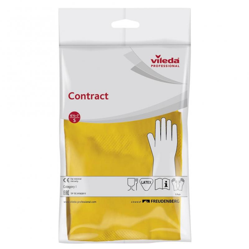 Перчатки резиновые ViledaProfesКонтракт латекс хлоп.напыл желт рS 101016,ПС
