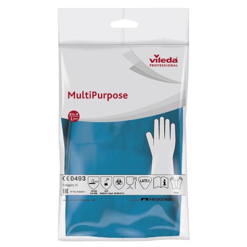 Перчатки резиновые Vileda Profes латекс хлопков.напылен синий рL 100754,ПС