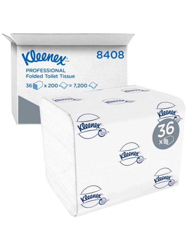 Бумага туалетная листовая д/дисп KK Kleenex 2сл бел 200лист 36 пач. 8408