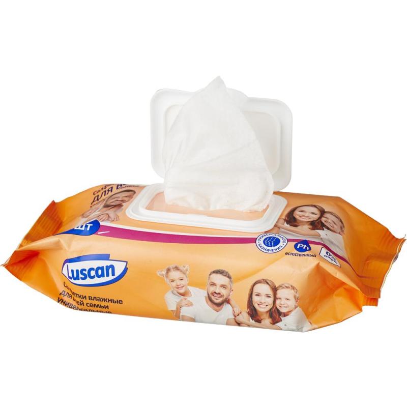 Салфетки влажные Luscan универс д/всей семьи 80шт с крышкой