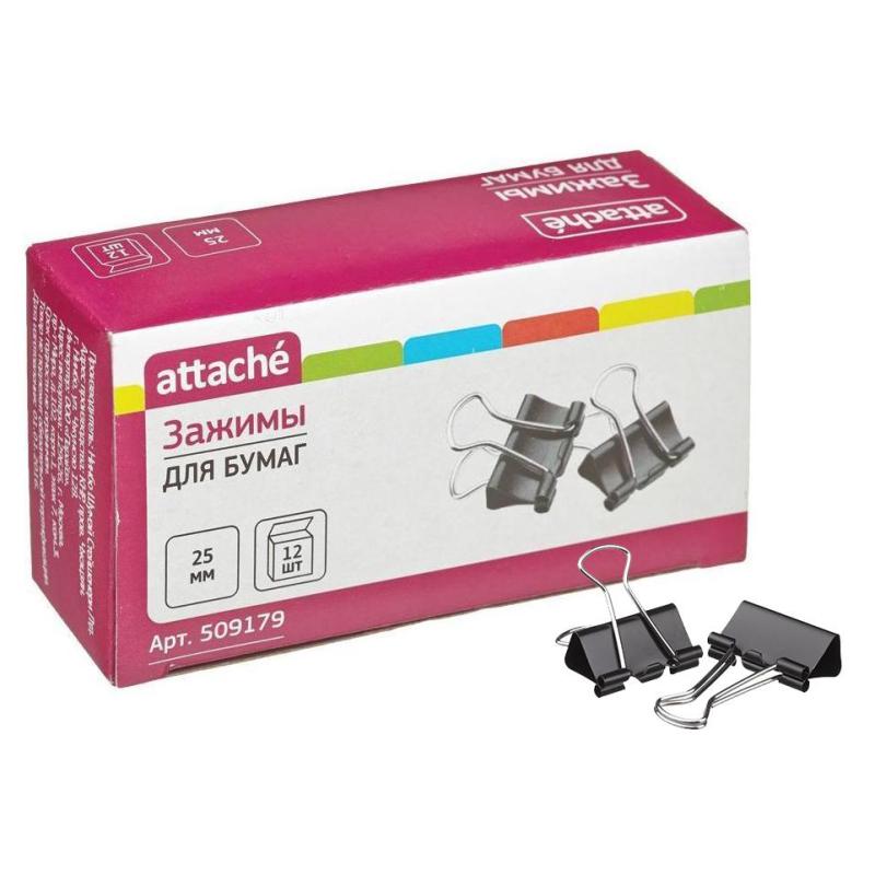 Зажимы для бумаг 25мм 12шт/уп Attache, в картонной коробке