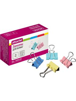 Зажимы для бумаг цветные 19мм 12шт/уп Attache, в картонной коробке
