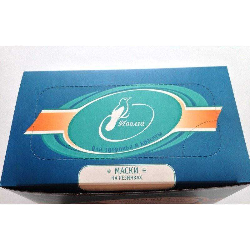 Маска медицинская 3-х сл., резинка, голубая, картон 100шт/уп