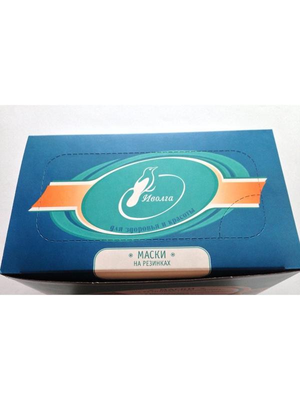 Маска медицинская 3-х сл., резинка, голубая, картон 100шт/уп