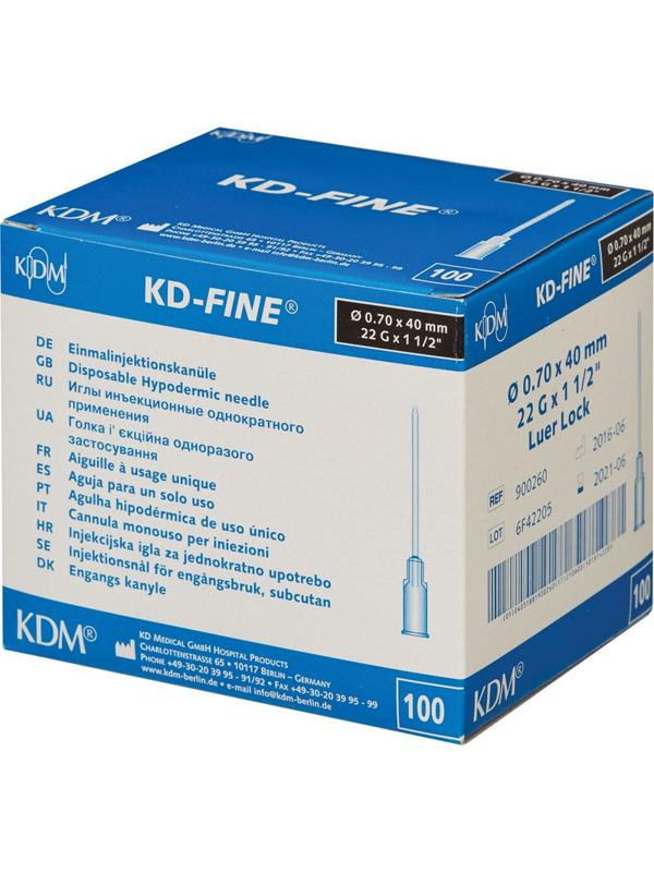 Игла инъекционная 22G (0,7х40мм) Luer lock KD-Fine 100шт/уп