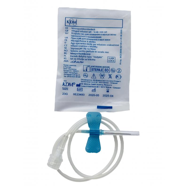 Игла-бабочка Устройство для влив в малые вены Luer Lock 23G KD-Fly 100шт/уп