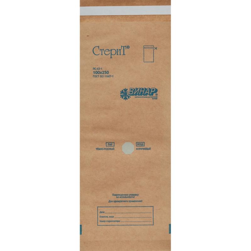 Пакет для стерилизации бум. 100 х 250 мм крафт самокл. 100 шт/уп СтериТ