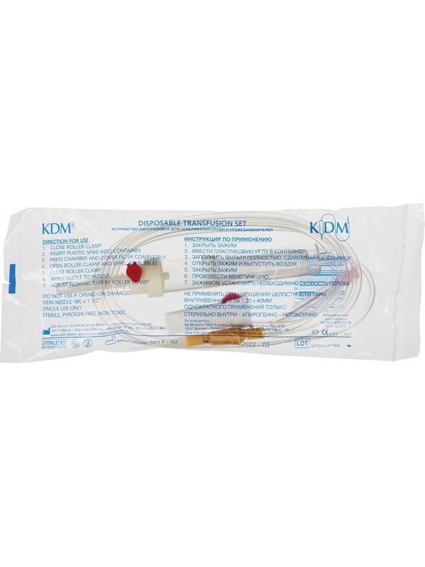 Система переливания крови одноразовая (пластик. игла) KDM, 400 шт/уп