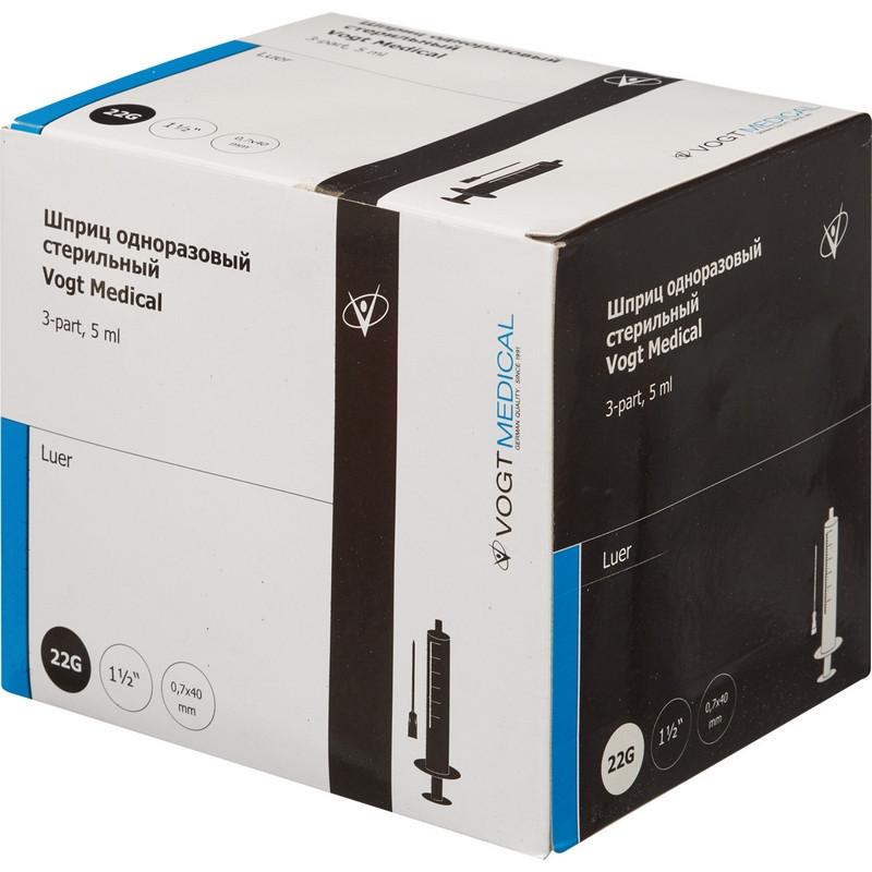 Шприц 3-комп. однораз. 5мл игла 22G (0,7х40) приложенная VM 100шт/уп