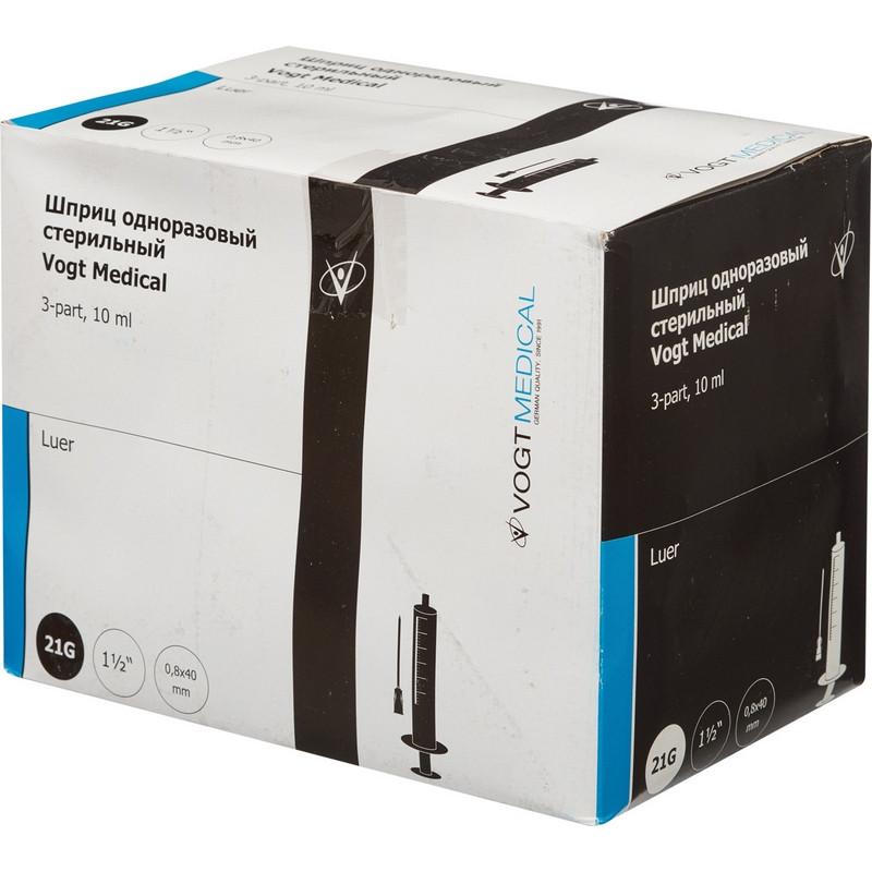 Шприц 3-комп. однораз. 10мл игла приложенная 21G (0,8х40) VM 100шт/уп