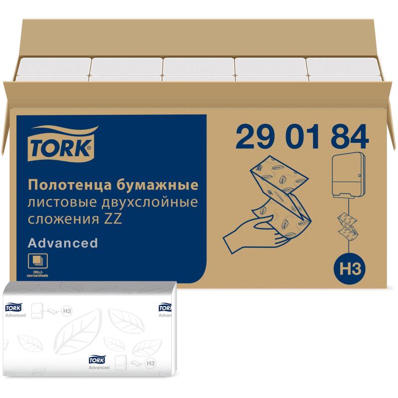 Полотенца бумажные д/держ.Tork Н3 Advanced ZZ 2сл.200л20шт/уп 290184Singlef