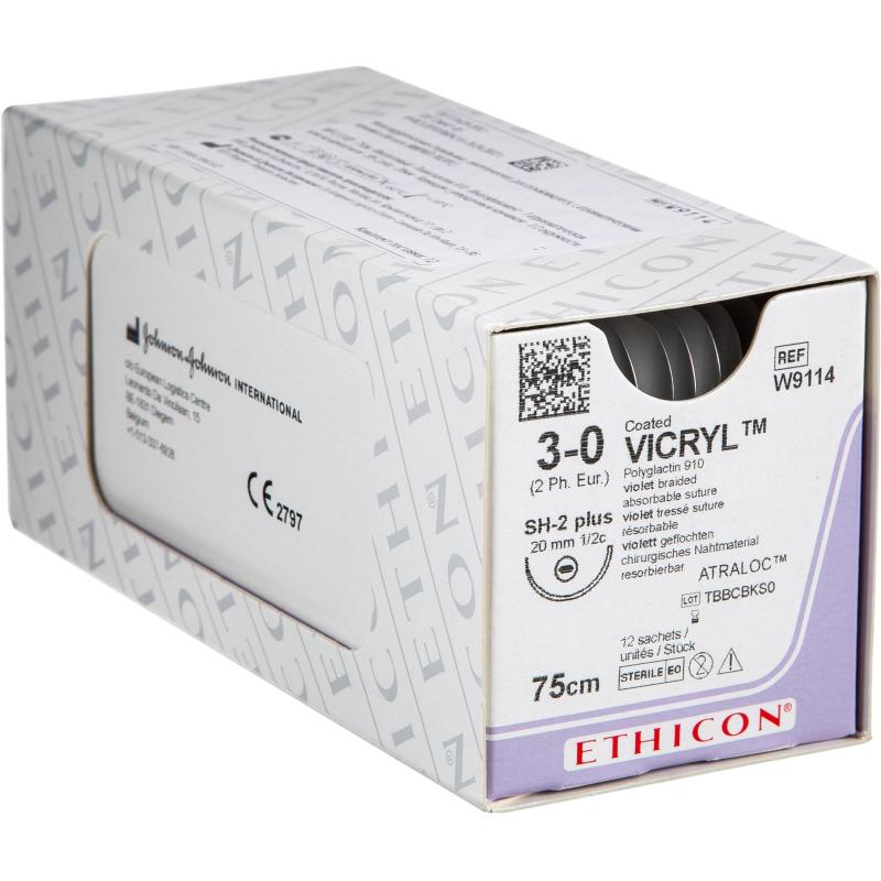 Шовный материал ВИКРИЛ 3/0, 75 см, кол. 20 мм, 1/2 W9114 12 шт./уп.