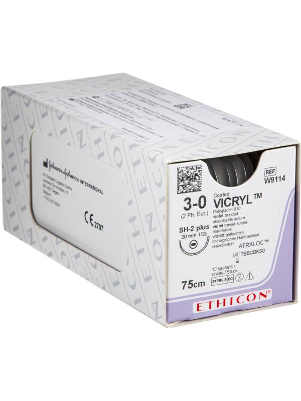 Шовный материал ВИКРИЛ 3/0, 75 см, кол. 20 мм, 1/2 W9114 12 шт./уп.