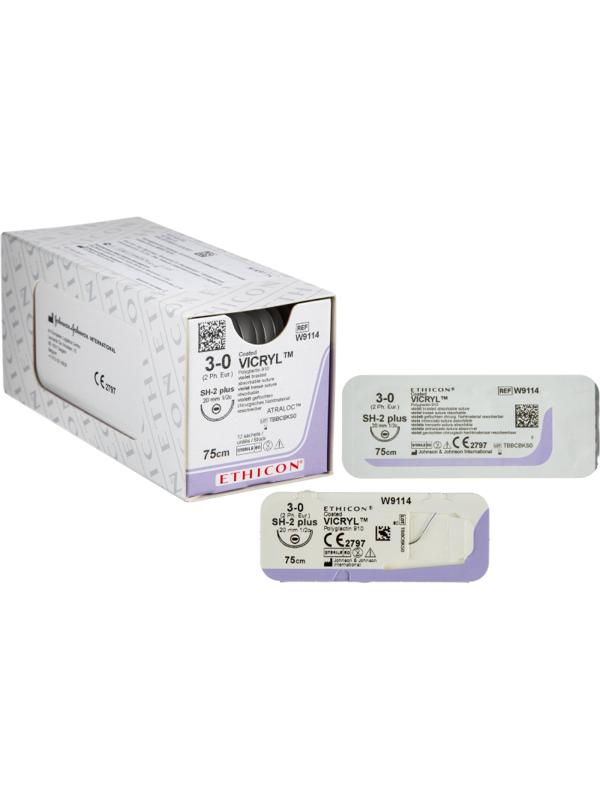 Шовный материал ВИКРИЛ 3/0, 75 см, кол. 20 мм, 1/2 W9114 12 шт./уп.