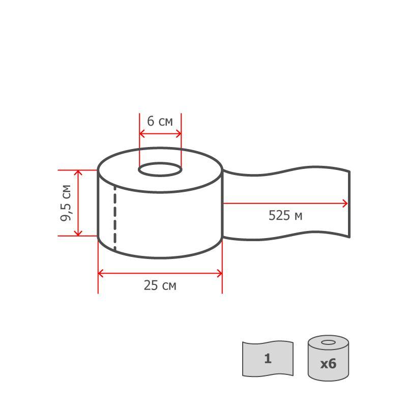 Бумага туалетная д/дисп Luscan Professional 1слнатур вторвтул525м 6рул/уп