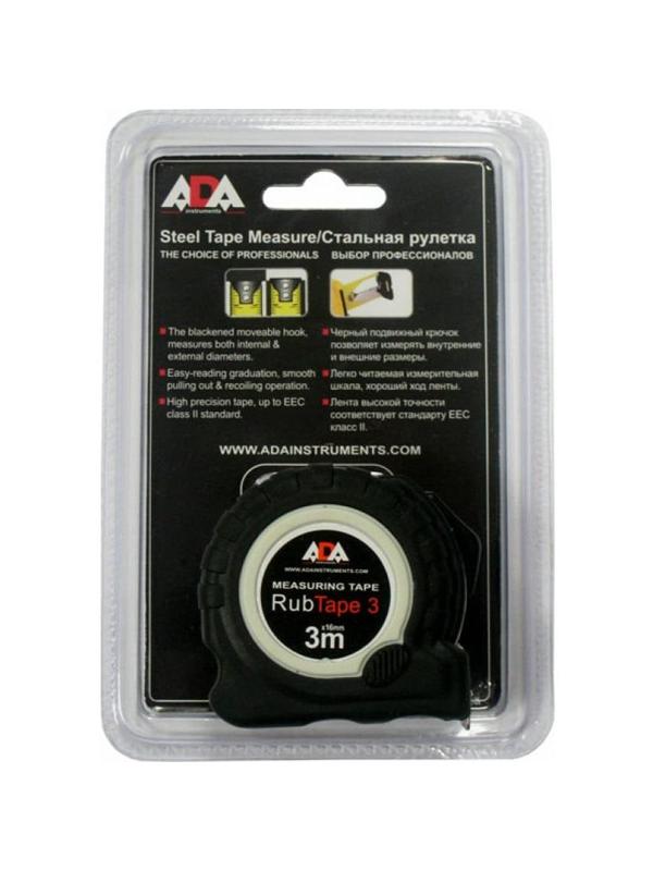 Рулетка ADA RubTape 3 (сталь, с двумя СТОПами, 3 м) (А00155)