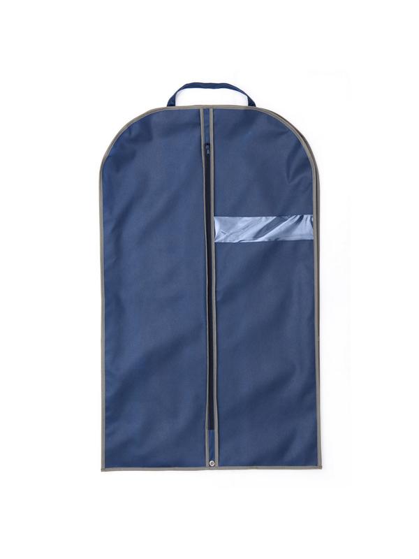 Чехол для одежды из спанбонда с окошком синий, кант серый, BL 100-60