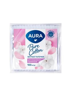 Палочки ватные AURA п/э пакет 100шт.1646/6470/6783