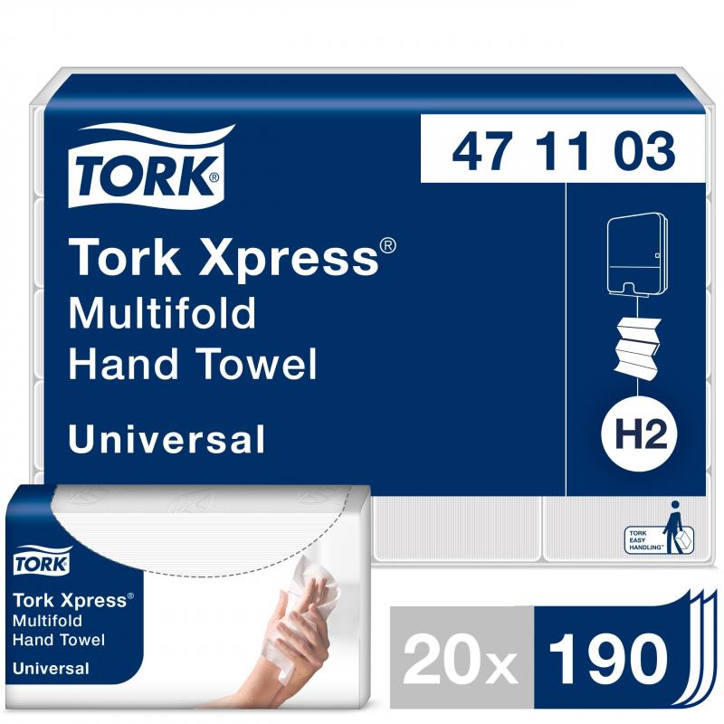 Полотенца бумажные д/держ.Tork Univer H2 2сл.190л*20пач/уп 471103