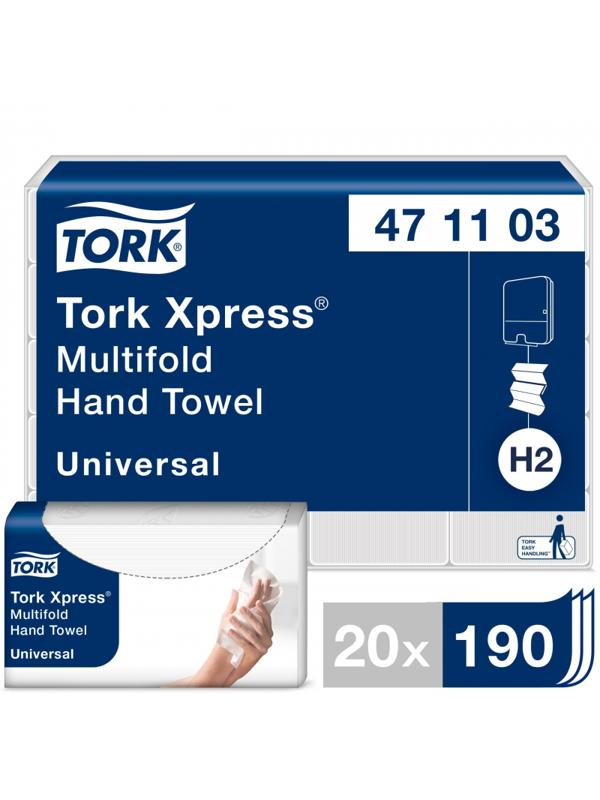 Полотенца бумажные д/держ.Tork Univer H2 2сл.190л*20пач/уп 471103