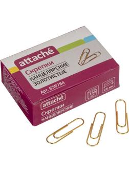 Скрепки Attache омедненные, 28 мм,негофрированные, золотистые, 100 шт/уп