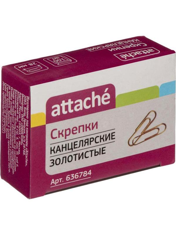 Скрепки Attache омедненные, 28 мм,негофрированные, золотистые, 100 шт/уп