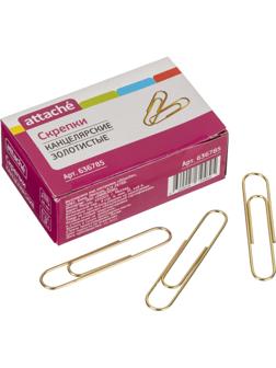 Скрепки Attache омедненные, 50 мм,негофрированные, золотистые, 50 шт/уп