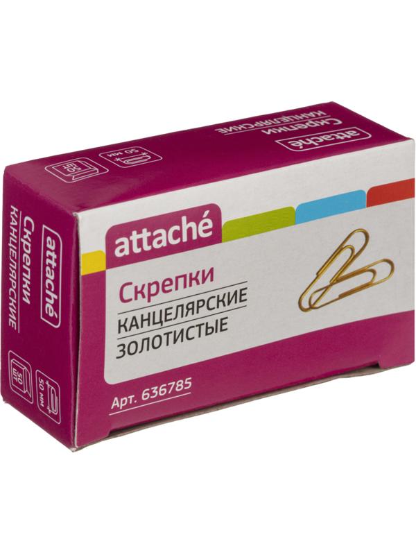Скрепки Attache омедненные, 50 мм,негофрированные, золотистые, 50 шт/уп