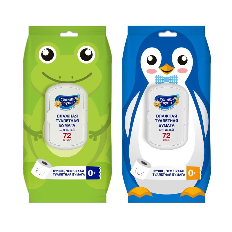 Бумага туалетная влажная СОЛНЦЕ И ЛУНА для детей с экстр.череды 72 шт/уп