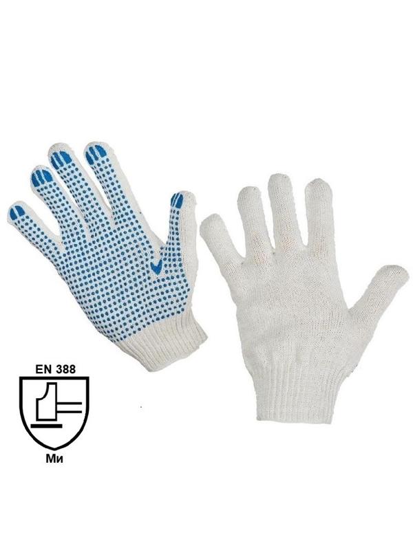 Перчатки защитные трикотажные с ПВХ Точка 4 нити 42г 10класс 10пар/уп