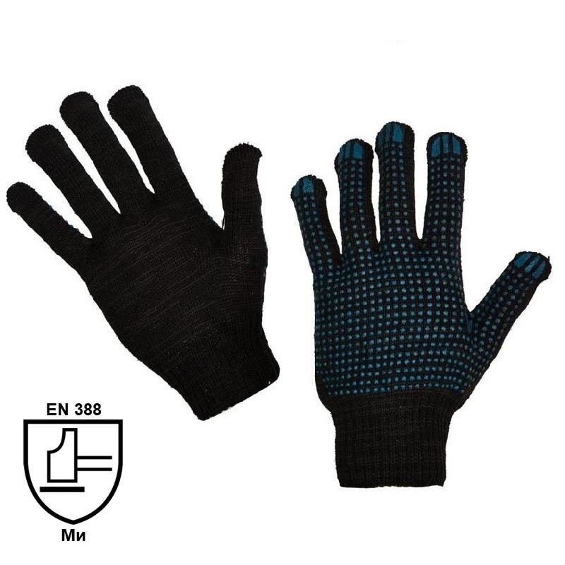 Перчатки защитные трикотажные ПВХ Точка 4 нити 43г 10 класс черные 10пар/уп