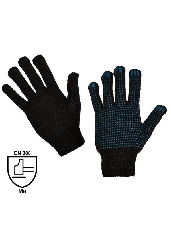 Перчатки защитные трикотажные ПВХ Точка 4 нити 43г 10 класс черные 10пар/уп