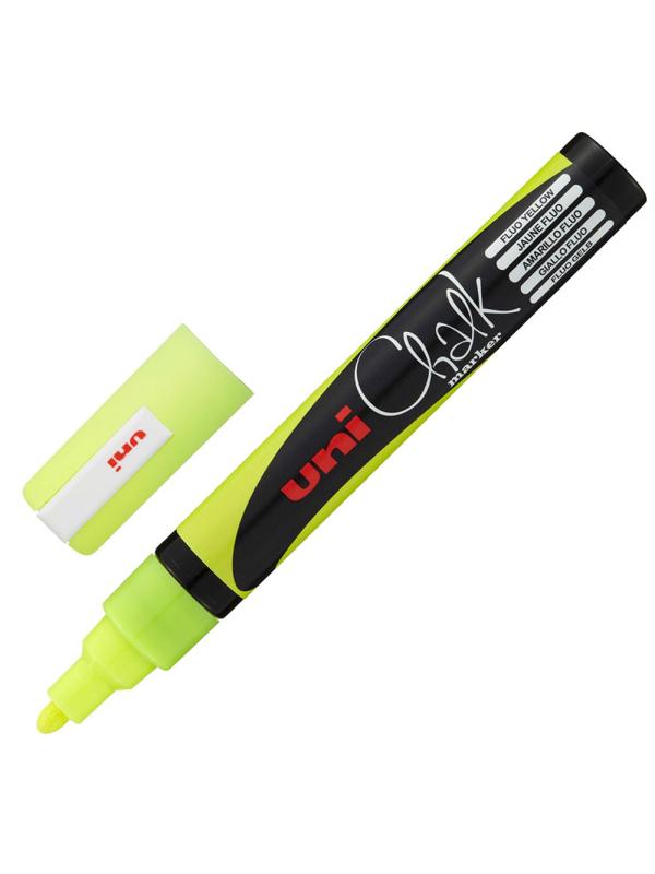 Маркер меловой UNI PWE-5M, флуоресцентно-жёлтый, 1.8-2.5 мм.
