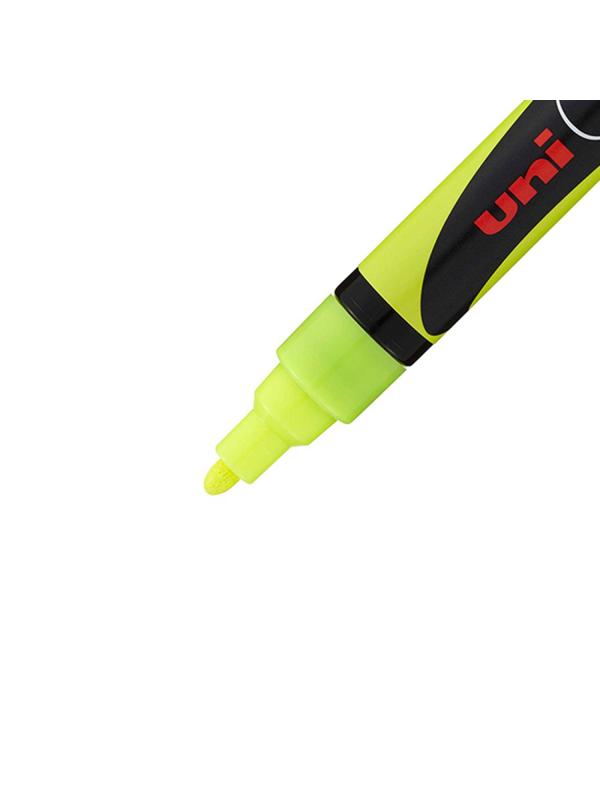 Маркер меловой UNI PWE-5M, флуоресцентно-жёлтый, 1.8-2.5 мм.