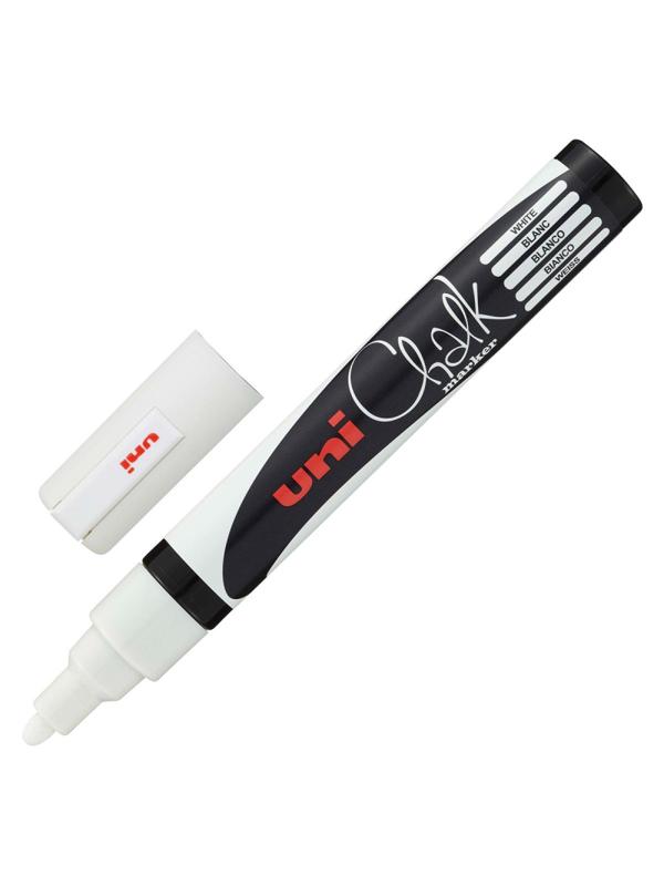 Маркер меловой UNI PWE-5M, белый, 1.8-2.5 мм.