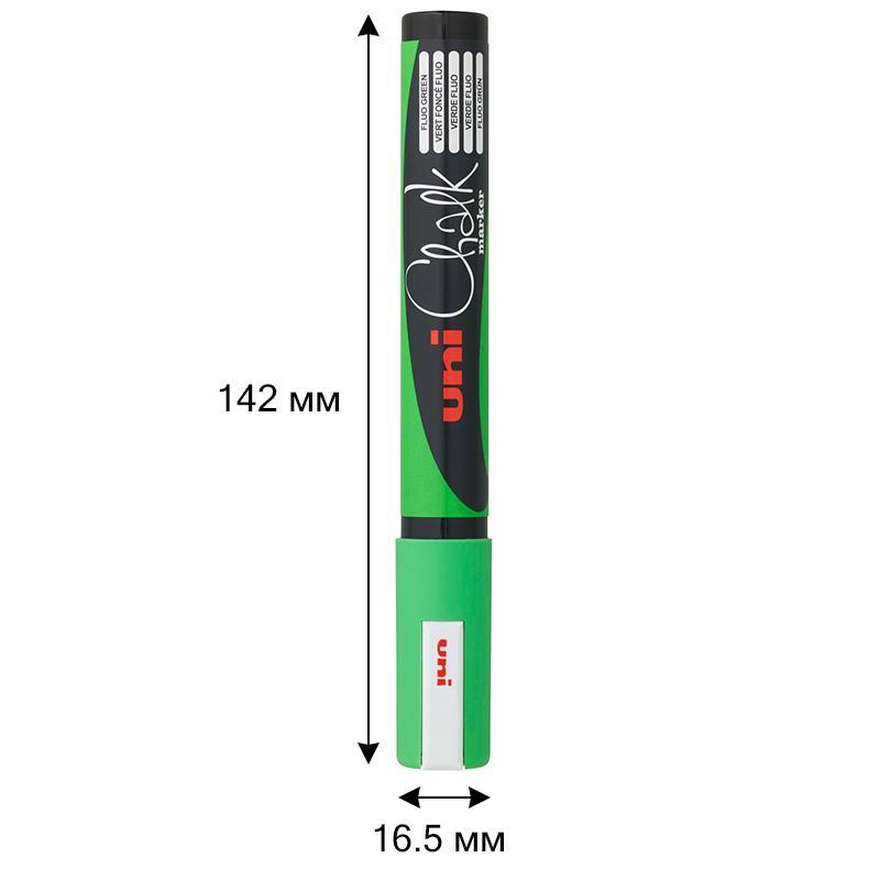 Маркер меловой UNI PWE-5M, флуоресцентно-зелёный 1.8-2.5 мм.