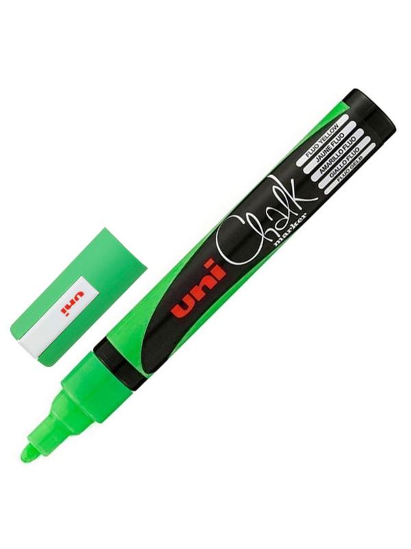 Маркер меловой UNI PWE-5M, флуоресцентно-зелёный 1.8-2.5 мм.
