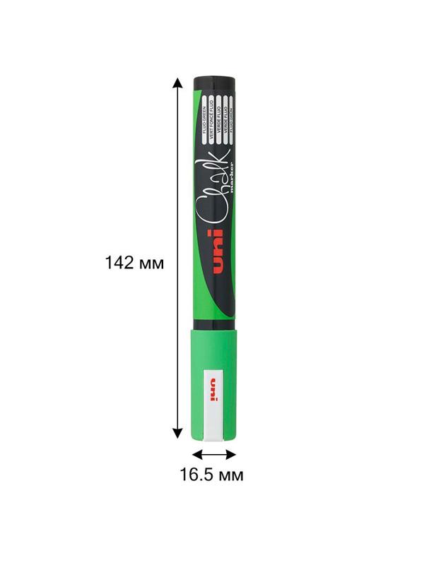 Маркер меловой UNI PWE-5M, флуоресцентно-зелёный 1.8-2.5 мм.