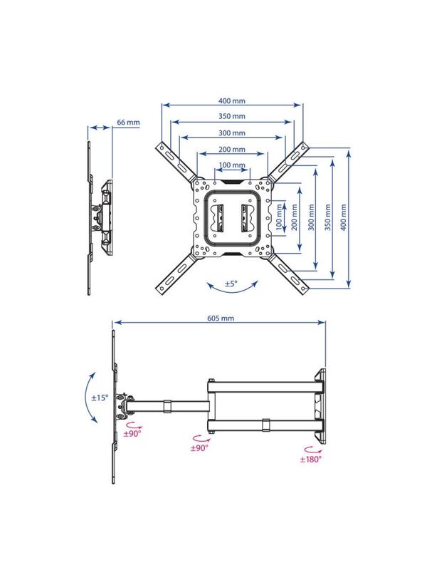 Кронштейн Kromax DIX-18, TV 22-55, настенный, наклонно-поворотный, чер