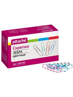 Скрепки Attache Зебра с полимерным покрытием,28 мм,разноцветные,100 шт/уп
