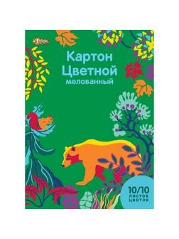 Картон цветной №1School, 10л, 10цв, А4, Живая природа, мелов