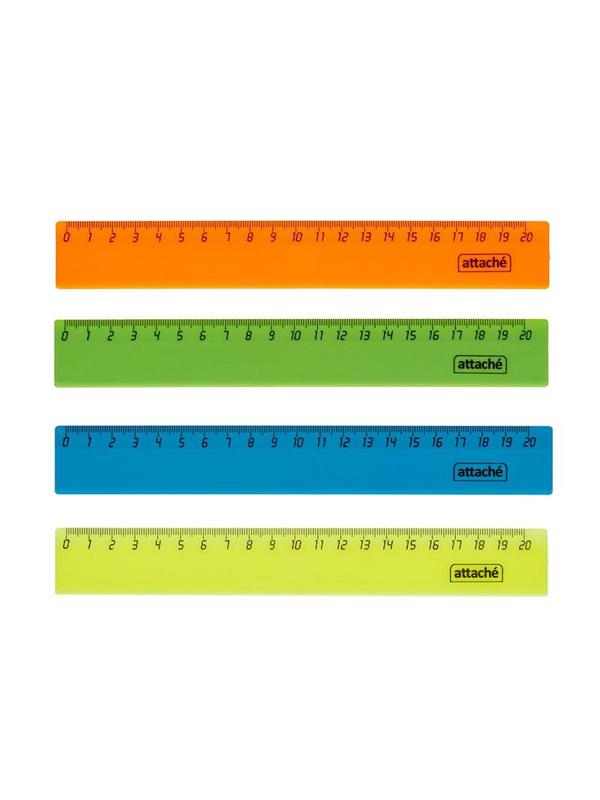 Линейка 20см Attache 4 шт/уп цвет в ассортименте