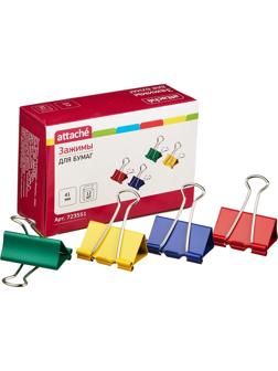 Зажимы для бумаг Attache, 41 мм, 12 шт., цветные, в карт.коробке