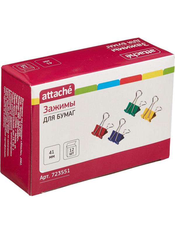 Зажимы для бумаг Attache, 41 мм, 12 шт., цветные, в карт.коробке