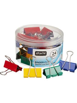 Зажимы для бумаг Attache Selection, 41мм, 24 шт, цветные, пласт.уп