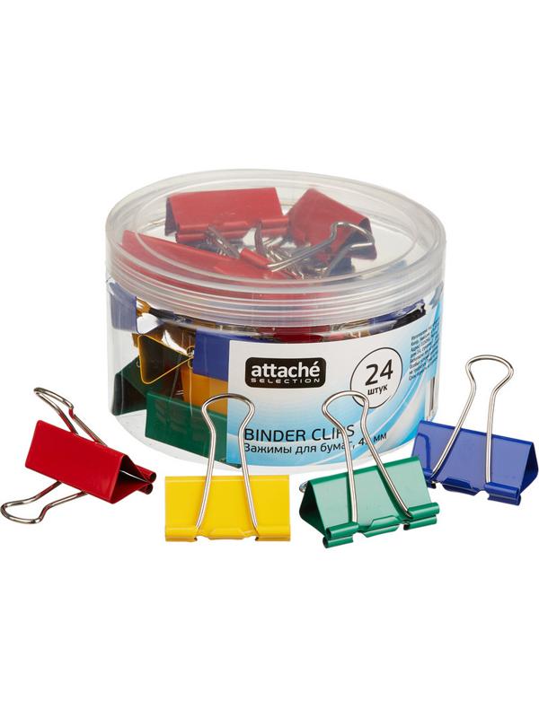 Зажимы для бумаг Attache Selection, 41мм, 24 шт, цветные, пласт.уп