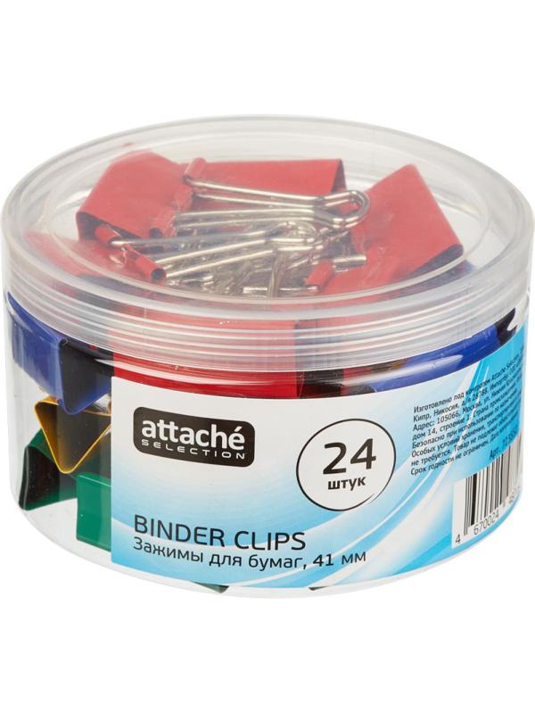 Зажимы для бумаг Attache Selection, 41мм, 24 шт, цветные, пласт.уп