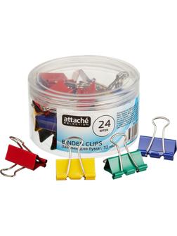 Зажимы для бумаг Attache Selection, 32мм, 24 шт, цветные, пласт.уп
